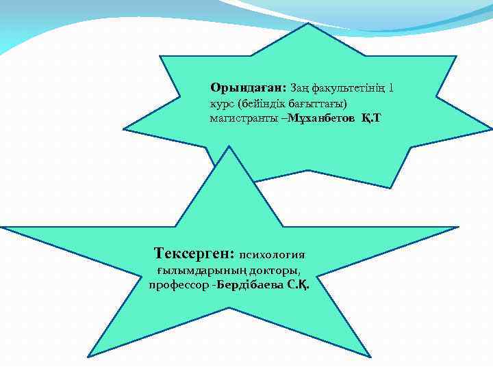 Орындаған: Заң факультетінің 1 курс (бейіндік бағыттағы) магистранты –Мұханбетов Қ. Т Тексерген: психология ғылымдарының