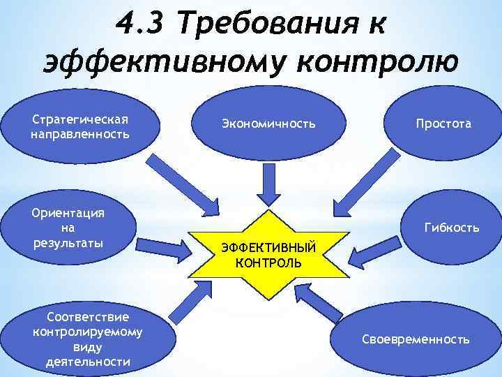 4. 3 Требования к эффективному контролю Стратегическая направленность Ориентация на результаты Соответствие контролируемому виду