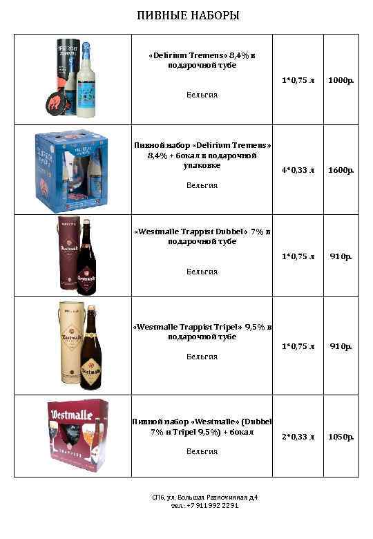 ПИВНЫЕ НАБОРЫ «Delirium Tremens» 8, 4% в подарочной тубе 1*0, 75 л 1000 р.