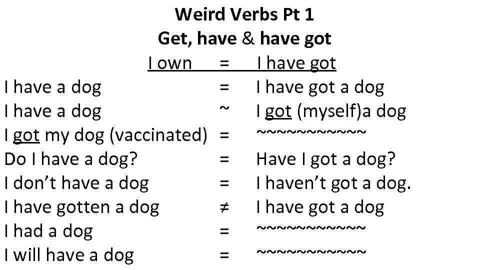 Weird Verbs Pt 1 Get, have & have got I own = I have