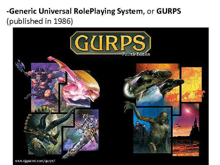 -Generic Universal Role. Playing System, or GURPS (published in 1986) 