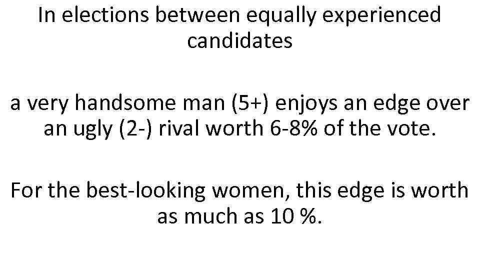 In elections between equally experienced candidates a very handsome man (5+) enjoys an edge