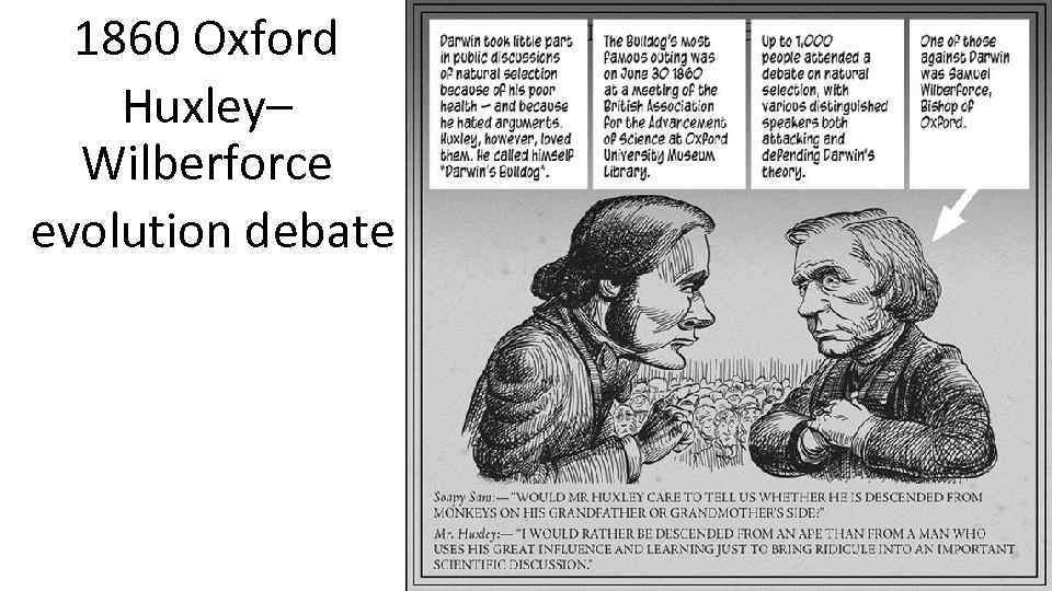 1860 Oxford Huxley– Wilberforce evolution debate 