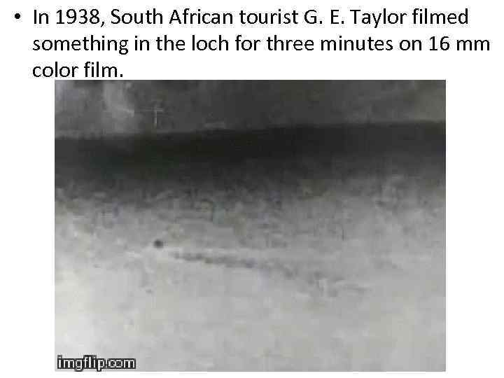  • In 1938, South African tourist G. E. Taylor filmed something in the