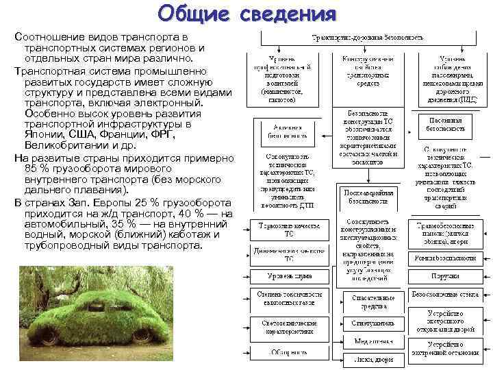 Общие сведения Соотношение видов транспорта в транспортных системах регионов и отдельных стран мира различно.