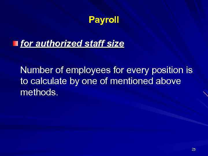 Payroll for authorized staff size Number of employees for every position is to calculate