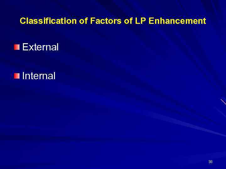 Classification of Factors of LP Enhancement External Internal 38 