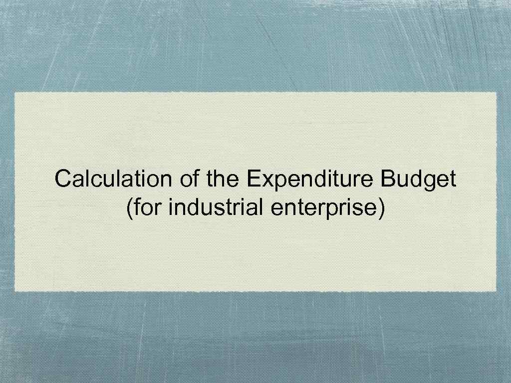 Calculation of the Expenditure Budget (for industrial enterprise) 