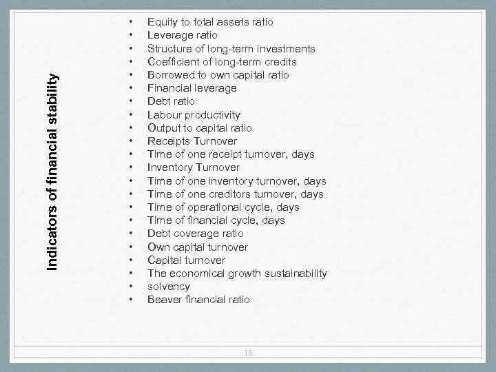 Indicators of financial stability • • • • • • Equity to total assets