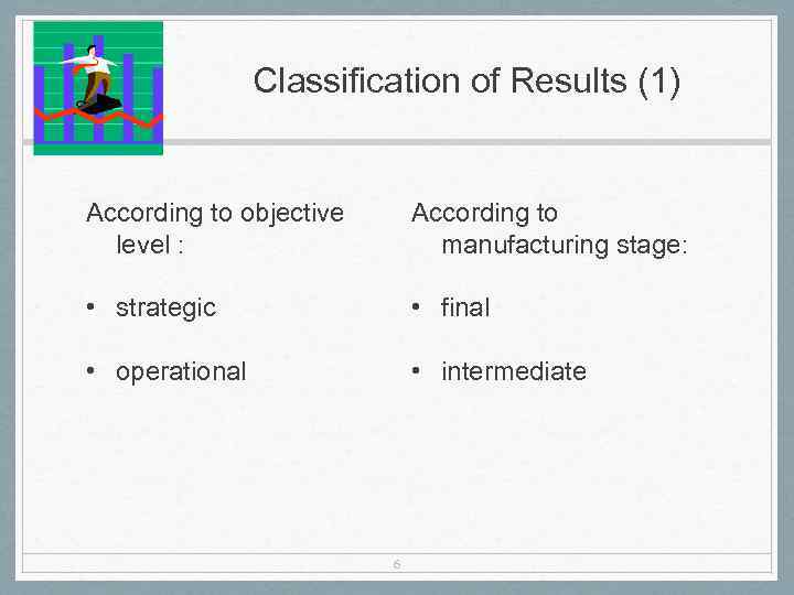 Classification of Results (1) According to objective level : According to manufacturing stage: •