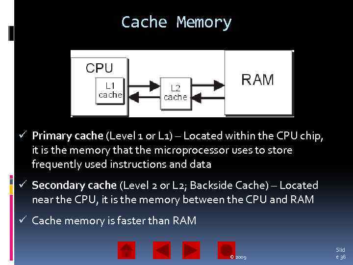 Cache Memory ü Primary cache (Level 1 or L 1) – Located within the