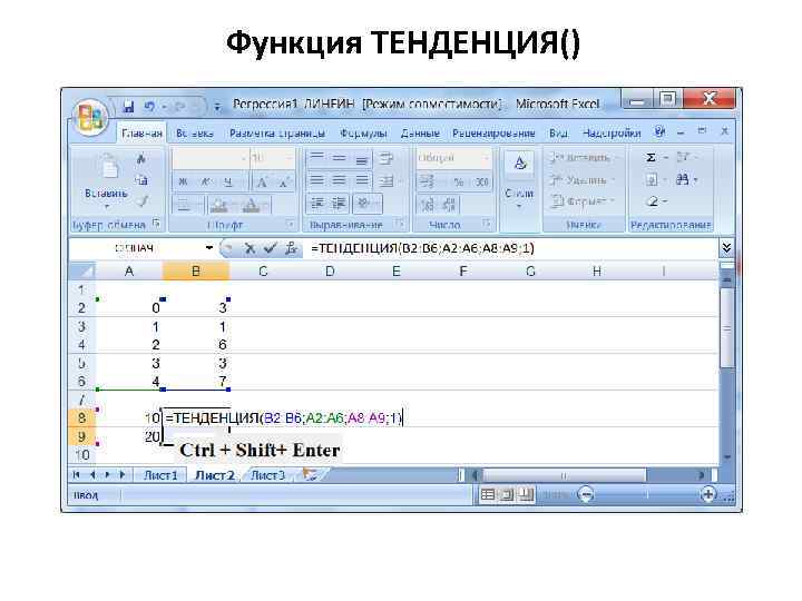 Функция ТЕНДЕНЦИЯ() 
