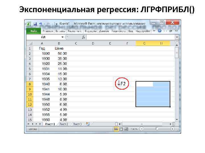 Экспоненциальная регрессия: ЛГРФПРИБЛ() 