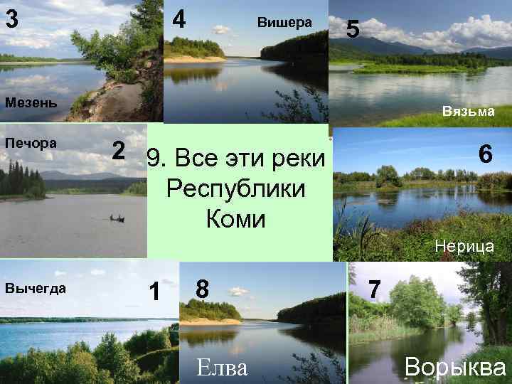 3 4 Вишера 5 Мезень Печора Вязьма 2 9. Все эти реки Республики Коми