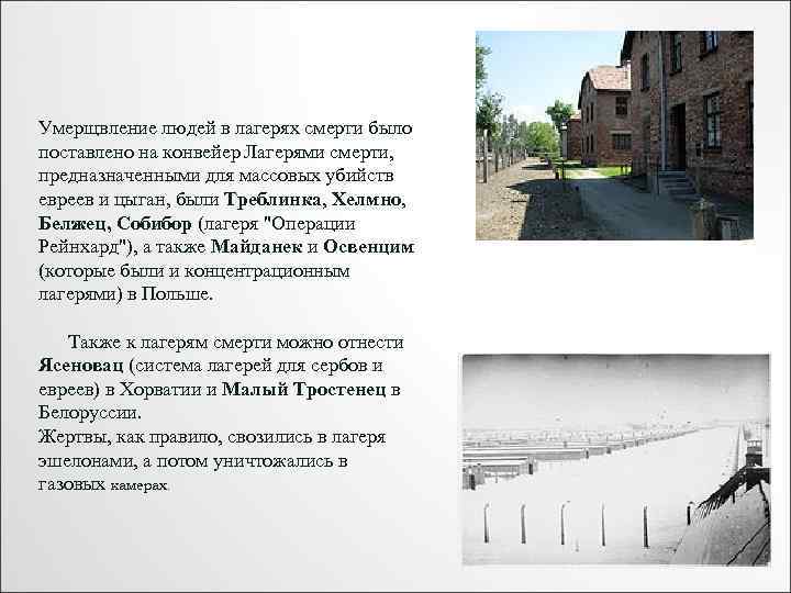 Умерщвление людей в лагерях смерти было поставлено на конвейер Лагерями смерти, предназначенными для массовых