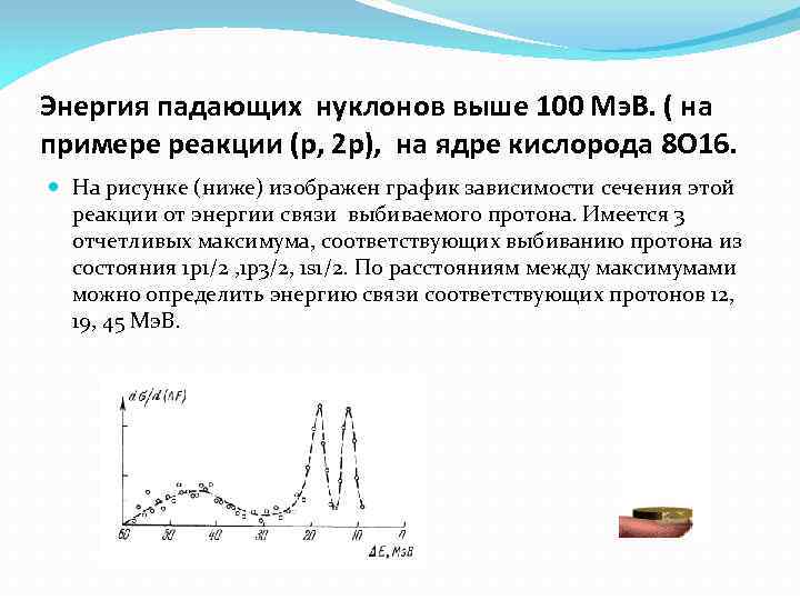 Энергия падающих нуклонов выше 100 Мэ. В. ( на примере реакции (p, 2 p),