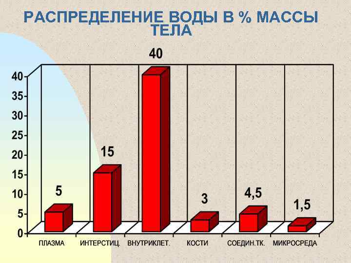 РАСПРЕДЕЛЕНИЕ ВОДЫ В % МАССЫ ТЕЛА 