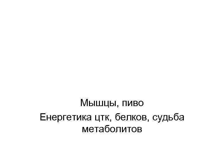Мышцы, пиво Енергетика цтк, белков, судьба метаболитов 