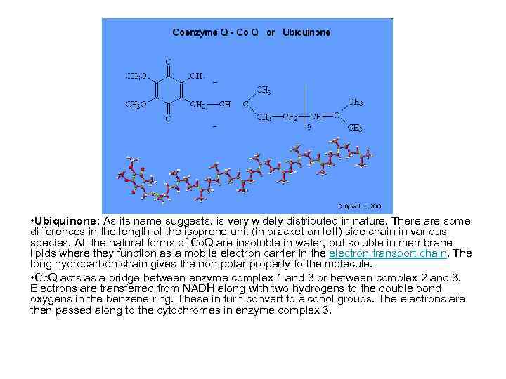  • Ubiquinone: As its name suggests, is very widely distributed in nature. There