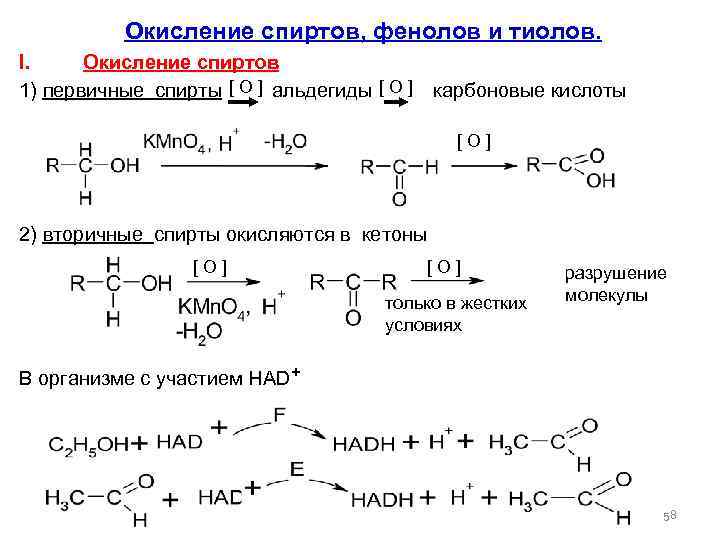 Укажите схему процесса окисления