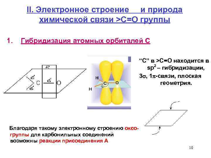 II. Электронное строение и природа химической связи >C=O группы 1. Гибридизация атомных орбиталей С