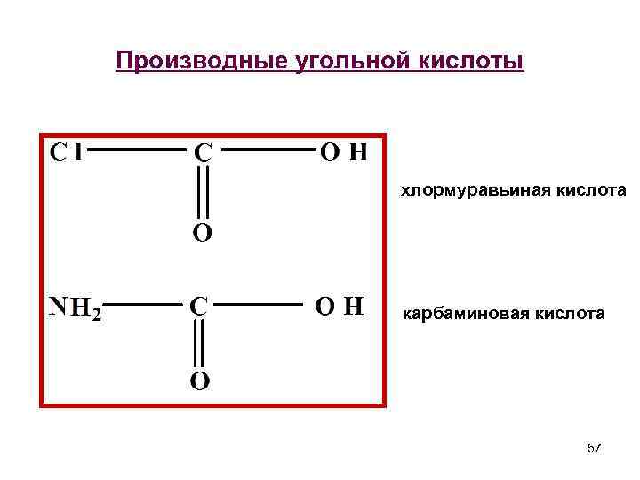 Производные угольной кислоты хлормуравьиная кислота карбаминовая кислота 57 