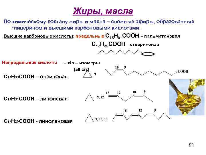 Жиры, масла По химическому составу жиры и масла – сложные эфиры, образованные глицерином и