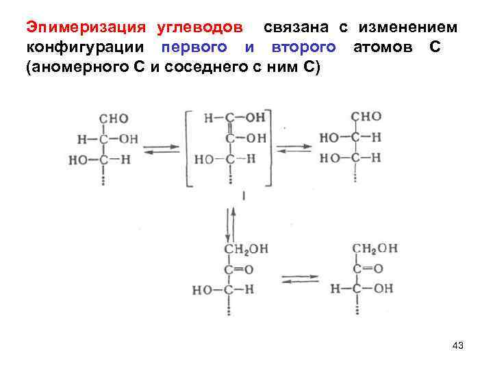 Эпимеризация углеводов связана с изменением конфигурации первого и второго атомов С (аномерного С и
