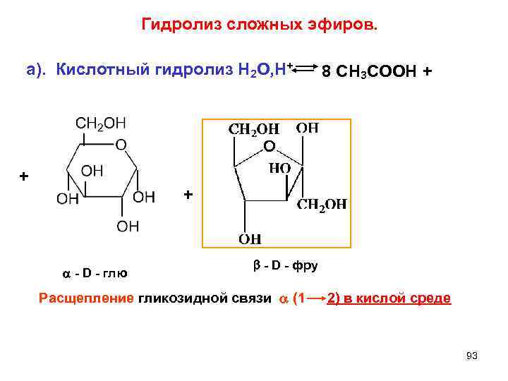 Гидролиз сложных эфиров. а). Кислотный гидролиз Н 2 О, Н+ + + - D