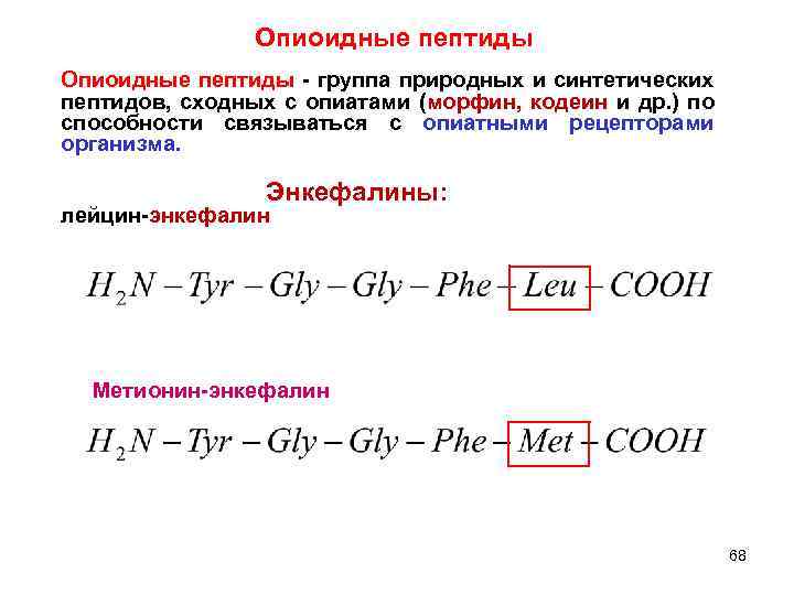 Опиоидные пептиды - группа природных и синтетических пептидов, сходных с опиатами (морфин, кодеин и