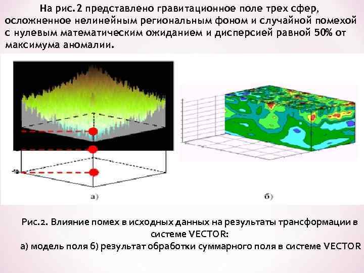 На рис. 2 представлено гравитационное поле трех сфер, осложненное нелинейным региональным фоном и случайной