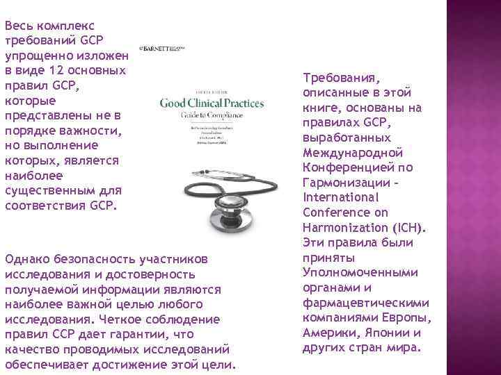 Весь комплекс требований GCP упрощенно изложен в виде 12 основных правил GCP, которые представлены