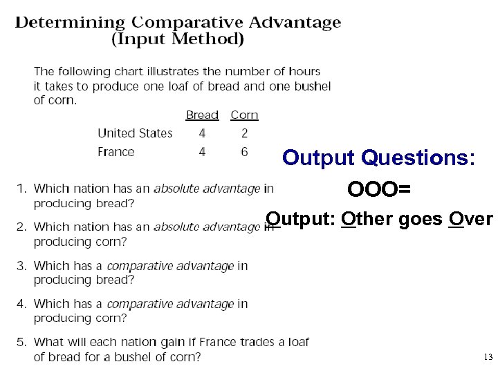 Output Questions: OOO= Output: Other goes Over 13 