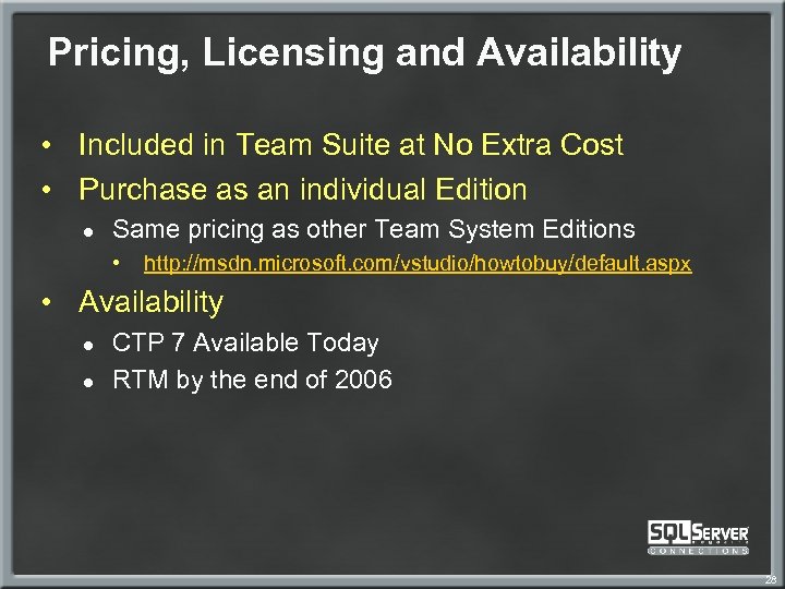 Pricing, Licensing and Availability • Included in Team Suite at No Extra Cost •