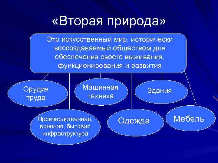  «Вторая природа» Это искусственный мир, исторически воссоздаваемый обществом для обеспечения своего выживания, функционирования