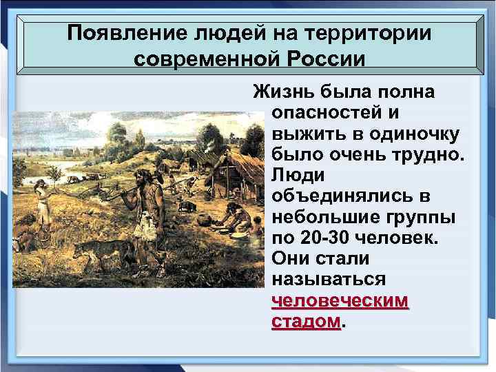Появление людей на территории современной России Жизнь была полна опасностей и выжить в одиночку