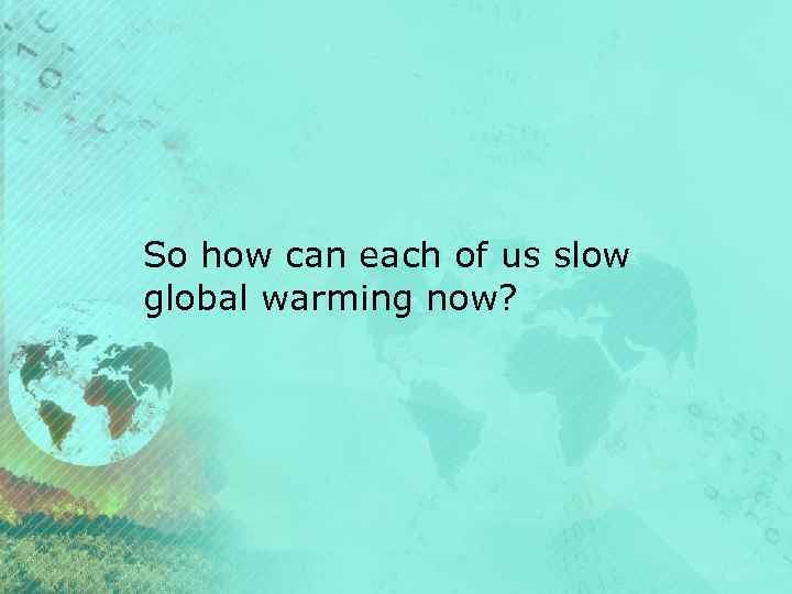 So how can each of us slow global warming now? 