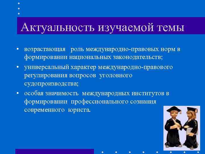Актуальность изучаемой темы • возрастающая роль международно-правовых норм в формировании национальных законодательств; • универсальный