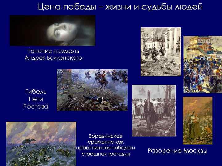 Цена победы – жизни и судьбы людей Ранение и смерть Андрея Болконского Гибель Пети