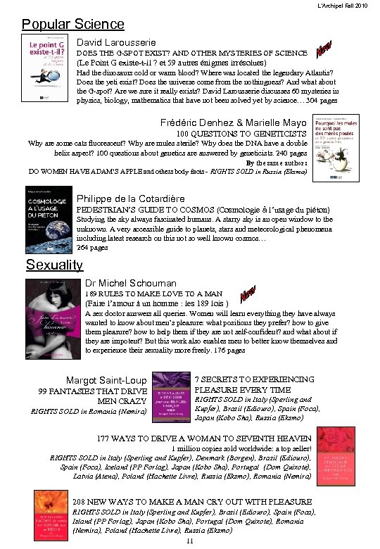 L’Archipel Fall 2010 Popular Science David Larousserie DOES THE G-SPOT EXIST? AND OTHER MYSTERIES