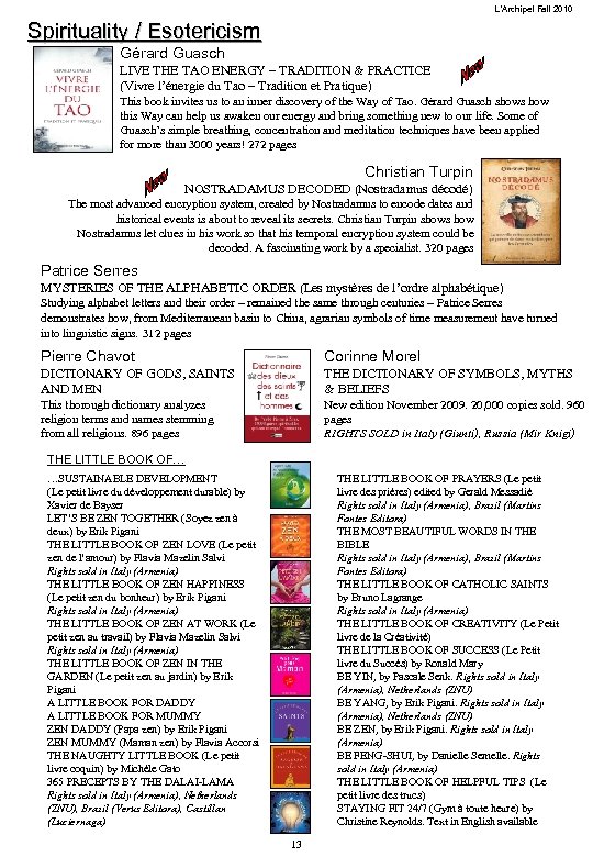 L’Archipel Fall 2010 Spirituality / Esotericism Gérard Guasch LIVE THE TAO ENERGY – TRADITION