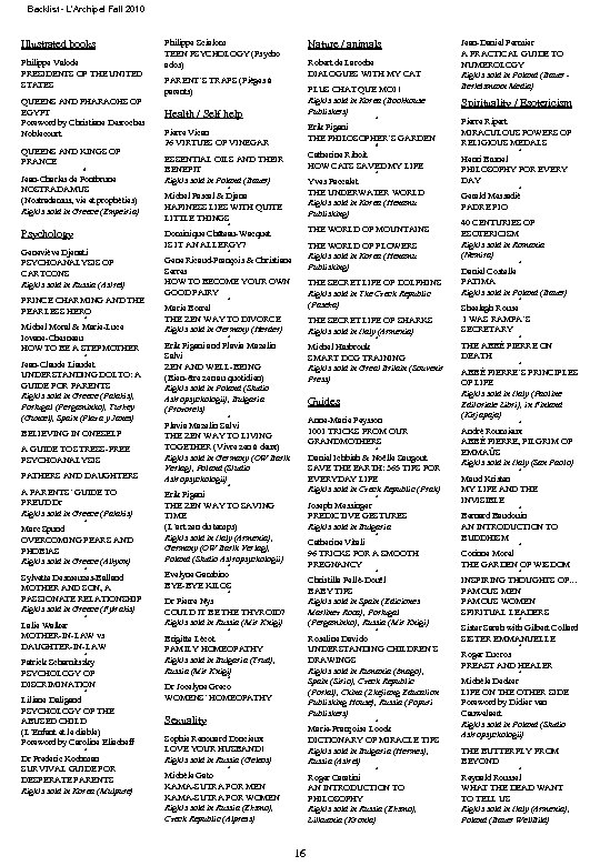 Backlist - L’Archipel Fall 2010 Illustrated books Philippe Valode PRESIDENTS OF THE UNITED STATES