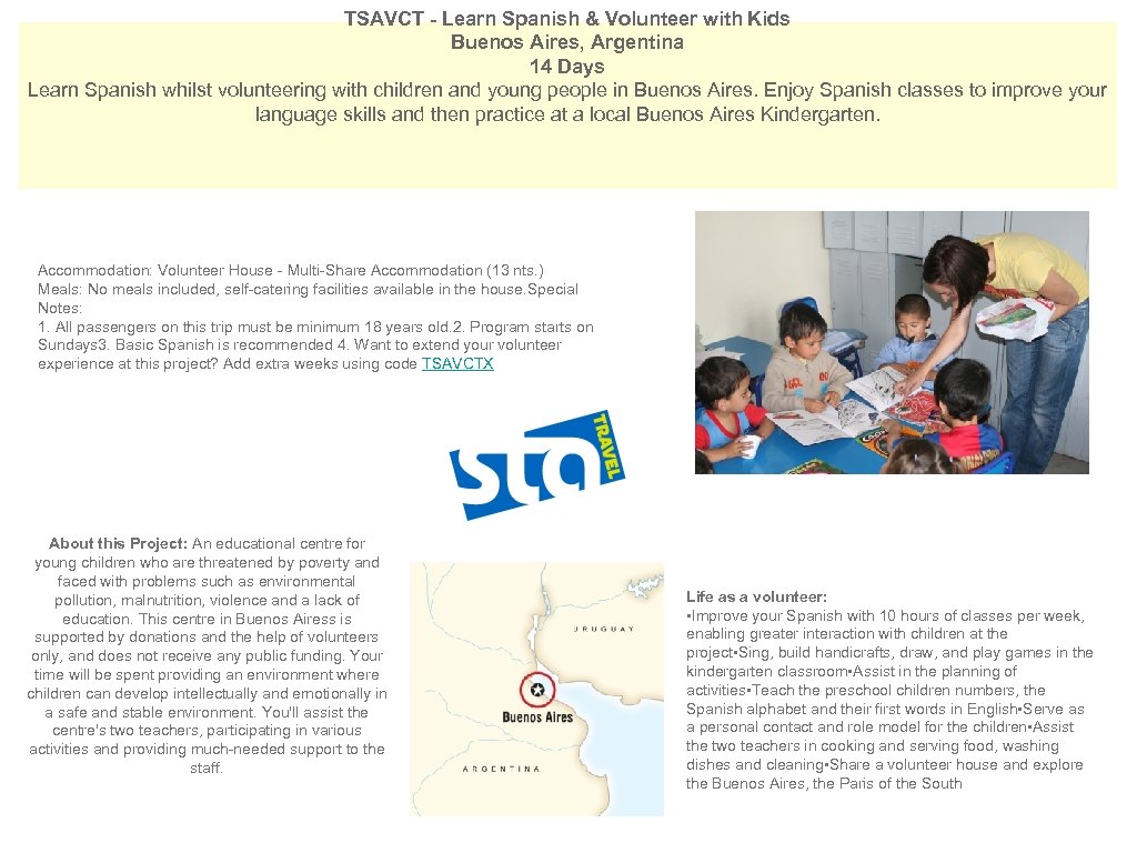  TSAVCT - Learn Spanish & Volunteer with Kids Buenos Aires, Argentina 14 Days