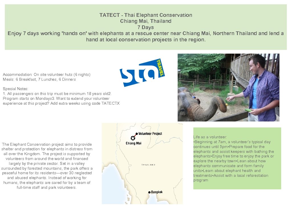 TATECT - Thai Elephant Conservation Chiang Mai, Thailand 7 Days Enjoy 7 days working