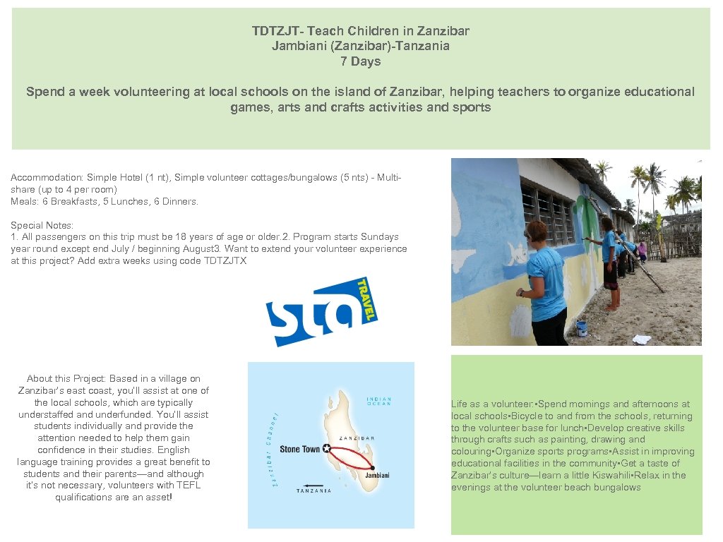 TDTZJT- Teach Children in Zanzibar Jambiani (Zanzibar)-Tanzania 7 Days Spend a week volunteering at