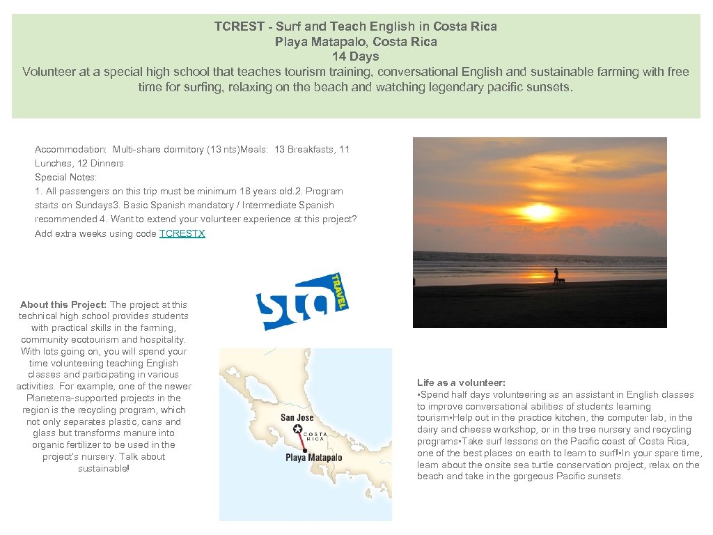 TCREST - Surf and Teach English in Costa Rica Playa Matapalo, Costa Rica 14
