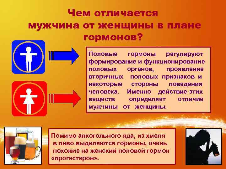 Чем отличается мужчина от женщины в плане гормонов? В крови содержится основной мужской Половые