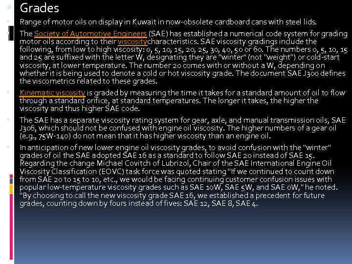  Grades Range of motor oils on display in Kuwait in now-obsolete cardboard cans
