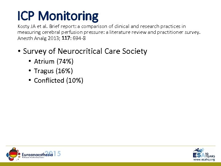 ICP Monitoring Kosty JA et al. Brief report: a comparison of clinical and research