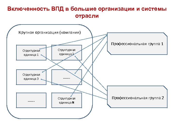 Включенность ВПД в большие организации и системы отрасли Крупная организация (компания) Профессиональная группа 1